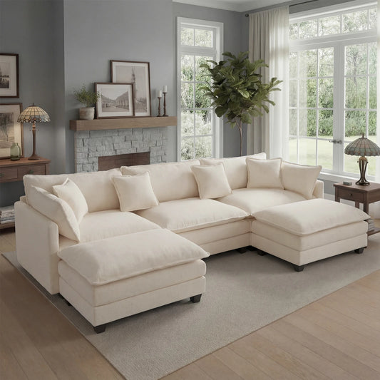 Solid Wood Frame Modular Sectional Sofa with Ottoman