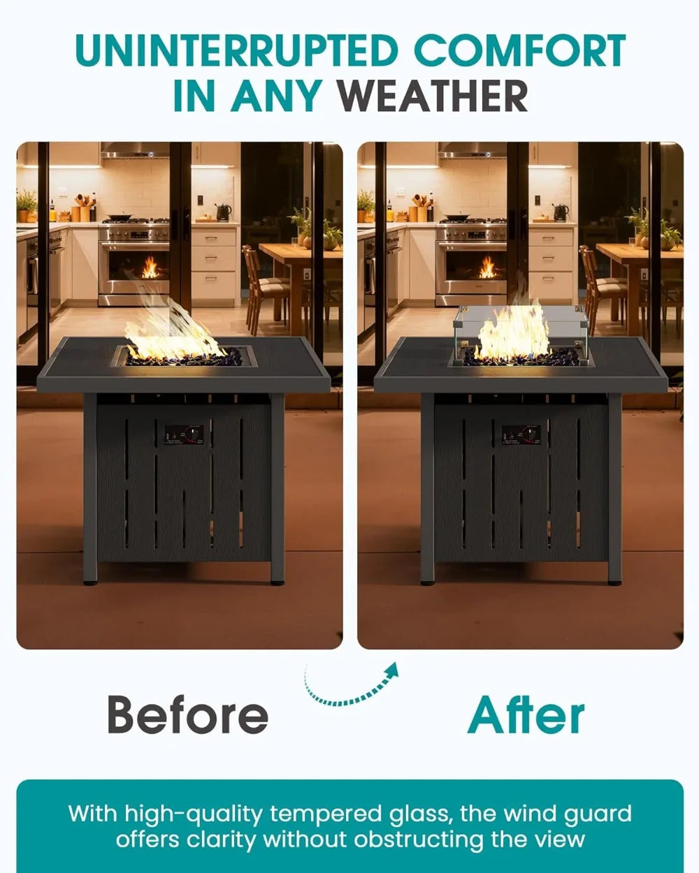 33" BTU 50,000 Outdoor Propane Fire Pit Table with Lid and Glass Wind Guard