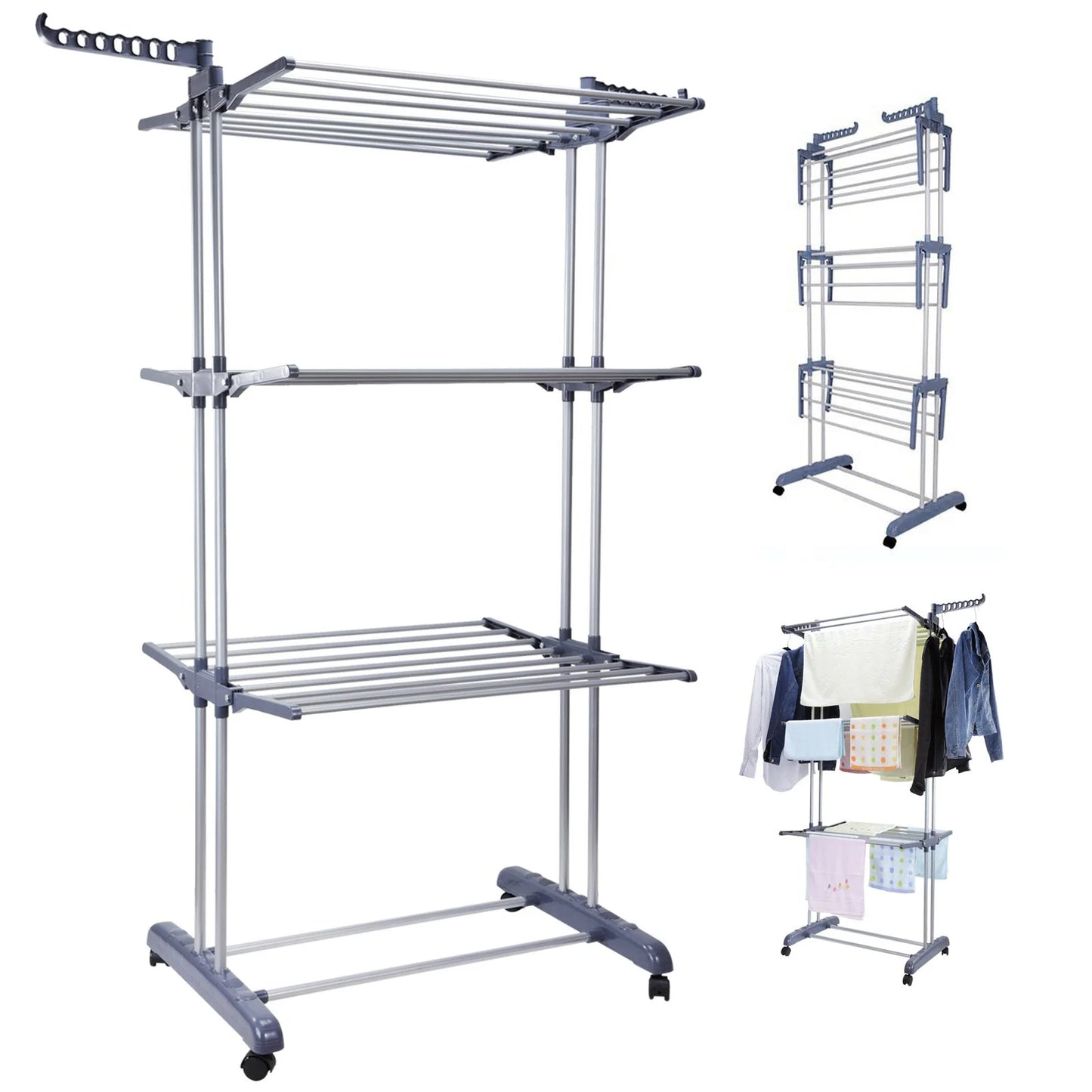 4-Tier Clothes Drying Rack with attached foldable brackets