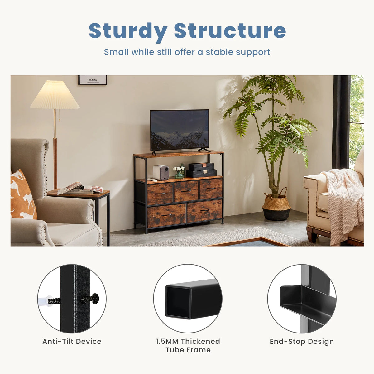 TV Stand with 5 Fabric Drawers for Storage