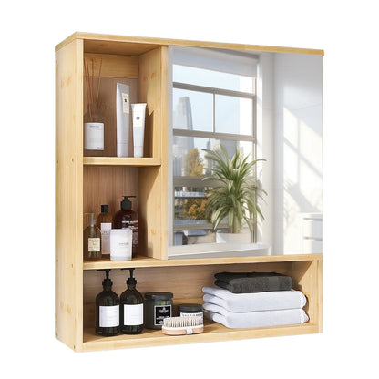 Bamboo Wall Bathroom Cabinet with Mirror and shelves