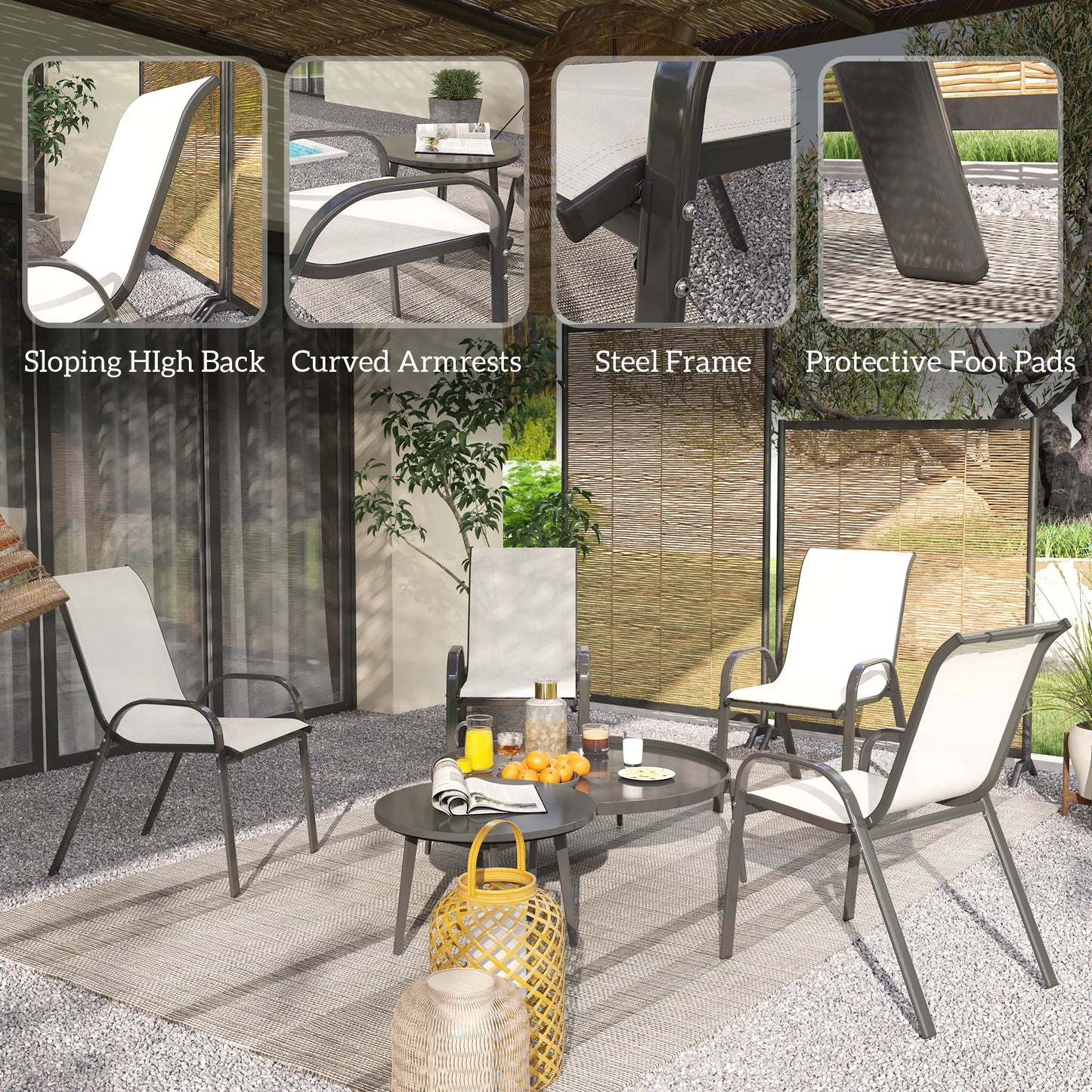 Set of 4 Beige Stackable Patio Dining Chairs