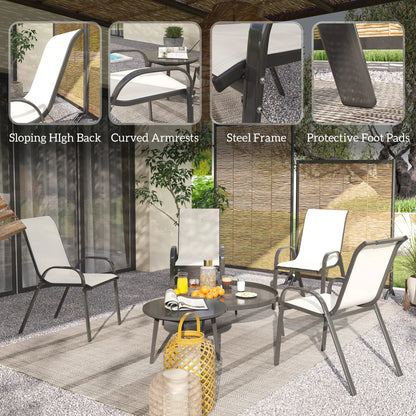 Set of 4 Beige Stackable Patio Dining Chairs