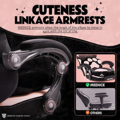 Cute Gaming Chair with Cat Ears & Paw Lumbar Cushion and Foot Rest