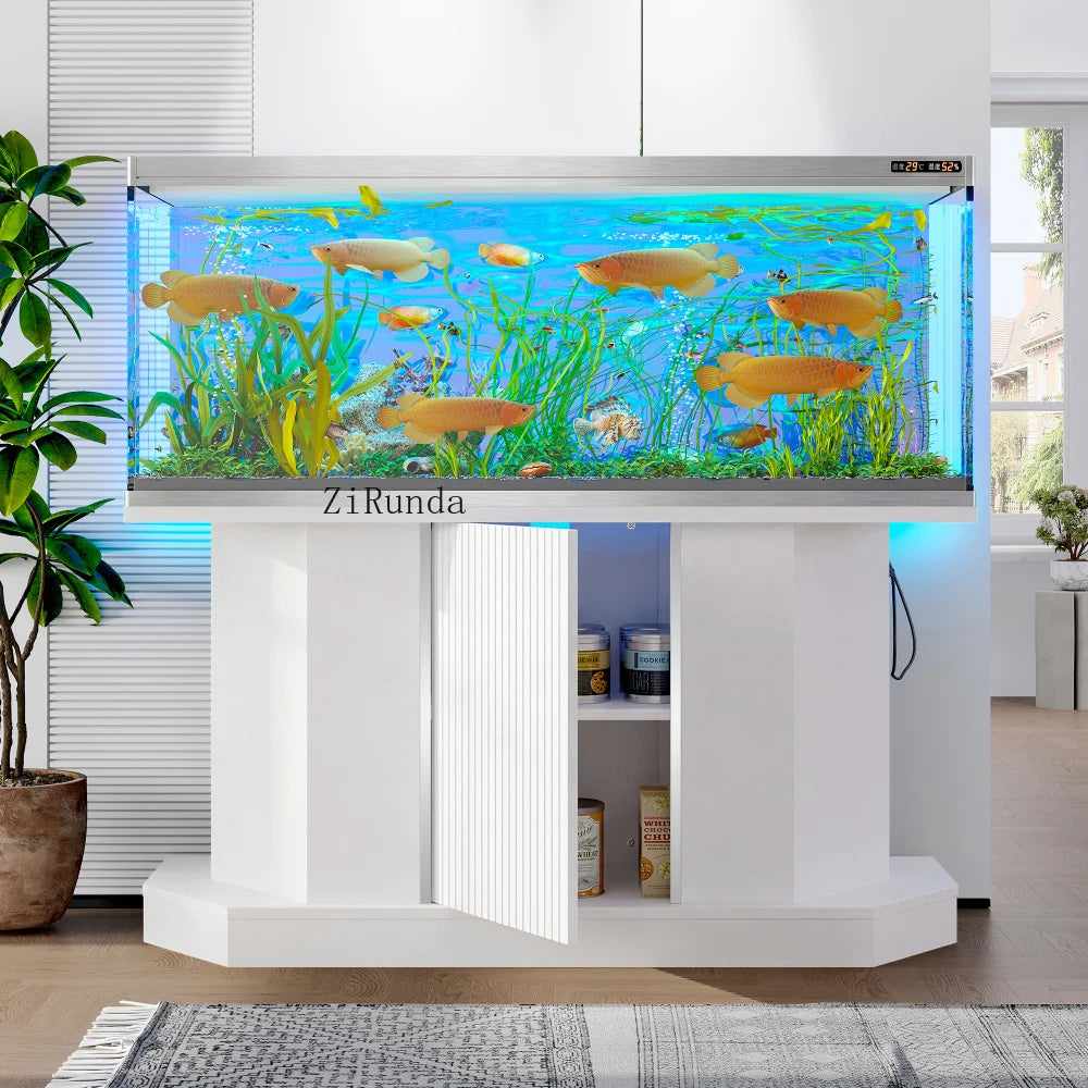 55-75 Gallon Fish Tank Stand with large Cabinet, Shelving, LED Lights, and Power Outlets
