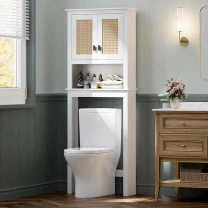 Over The Toilet Wood Storage Cabinet with Rattan Doors