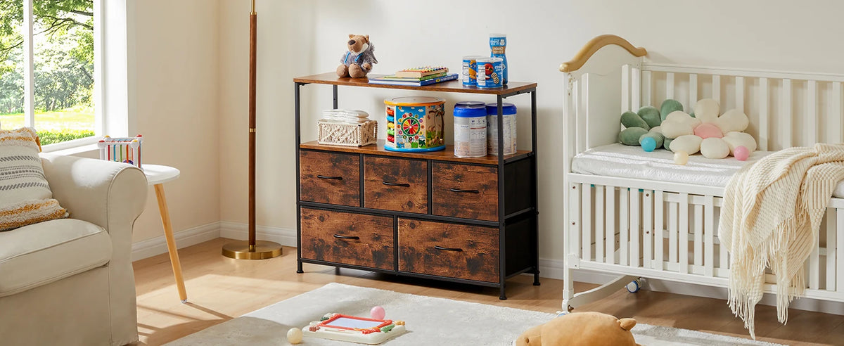 TV Stand with 5 Fabric Drawers for Storage