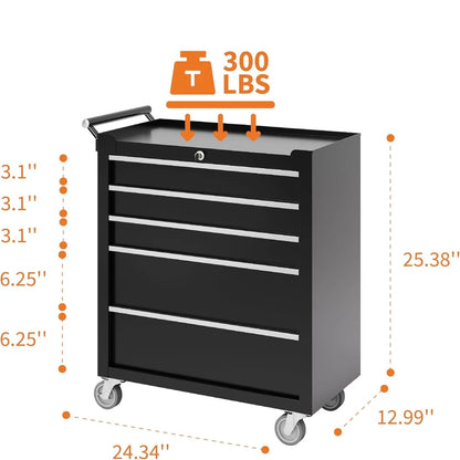 Rolling Heavy Duty Tool Chest with 5 Drawers and Locking Wheels