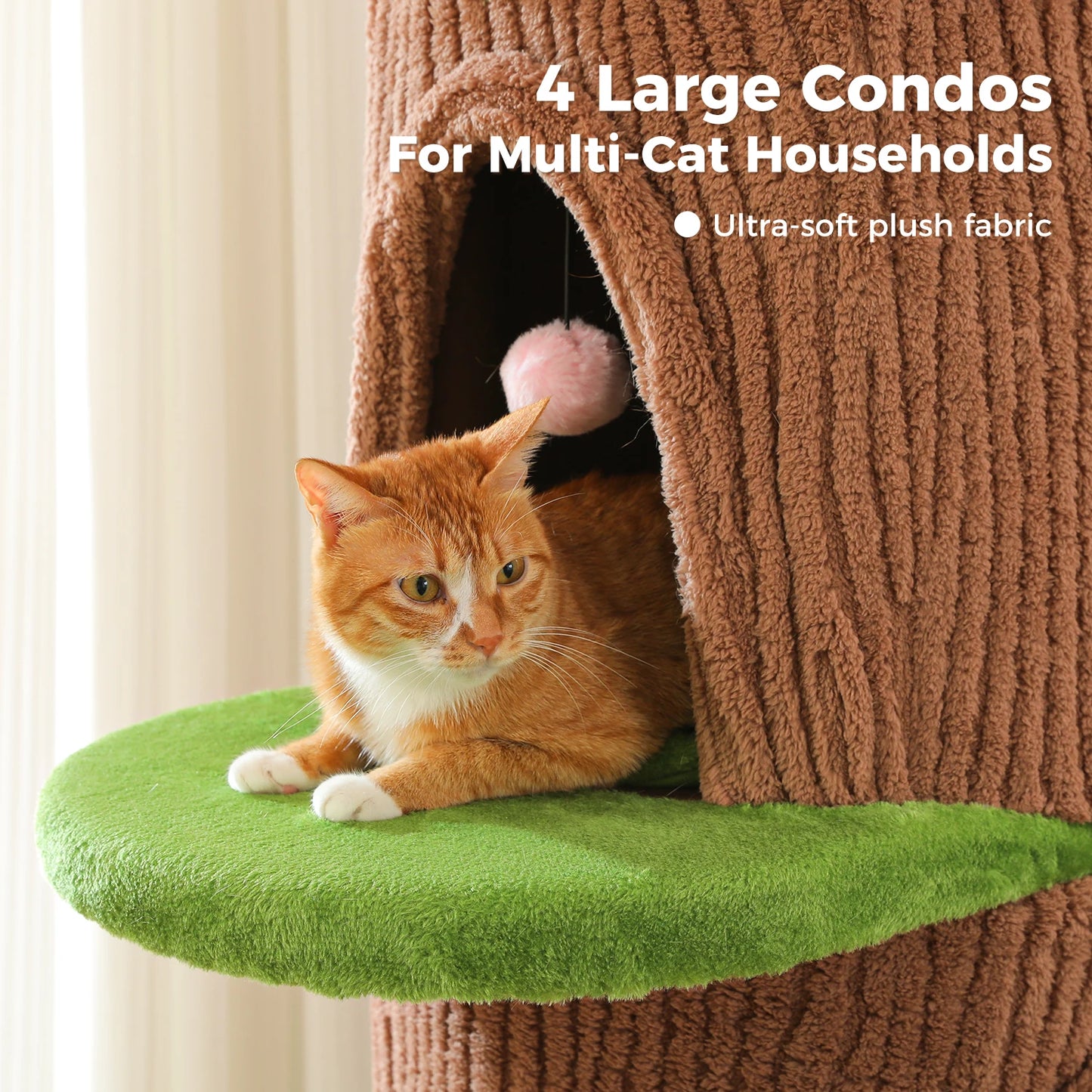 Luxurious Large Cat Tree with 2 or 4 Spacious Condos and a detachable toy for your cat or cats enjoyment!