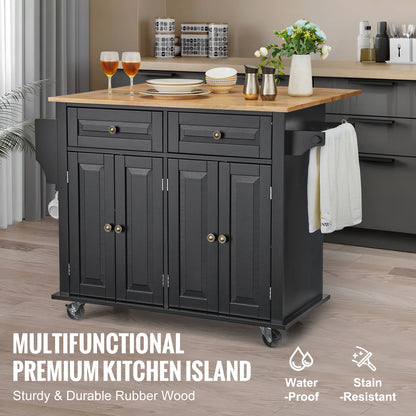 Black Rolling Kitchen Island Cart with Drop Leaf