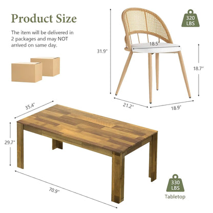 Modern Farmhouse Style Wood Dining Room Table Set with 4 Upholstered Chairs