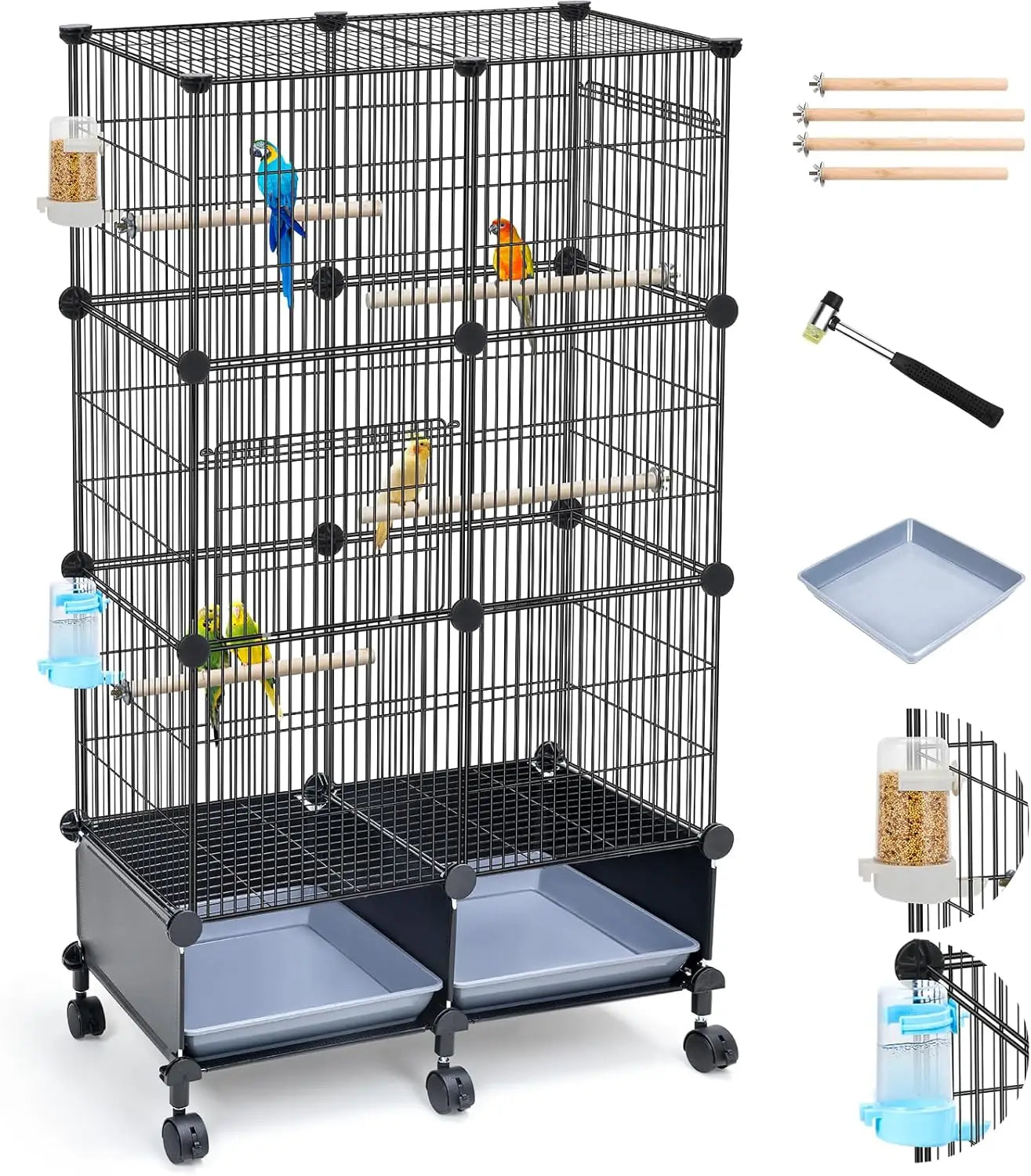 Tall 46-Inch Bird Cage with Slide-Out Trays for Easy Cleaning