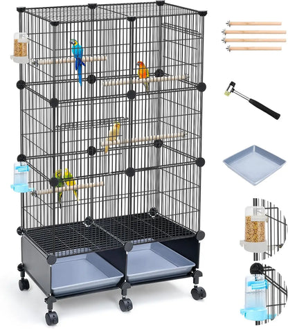 Tall 46-Inch Bird Cage with Slide-Out Trays for Easy Cleaning
