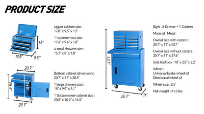 5-Drawer Rolling Tool Storage Cabinet with Detachable Tool Box