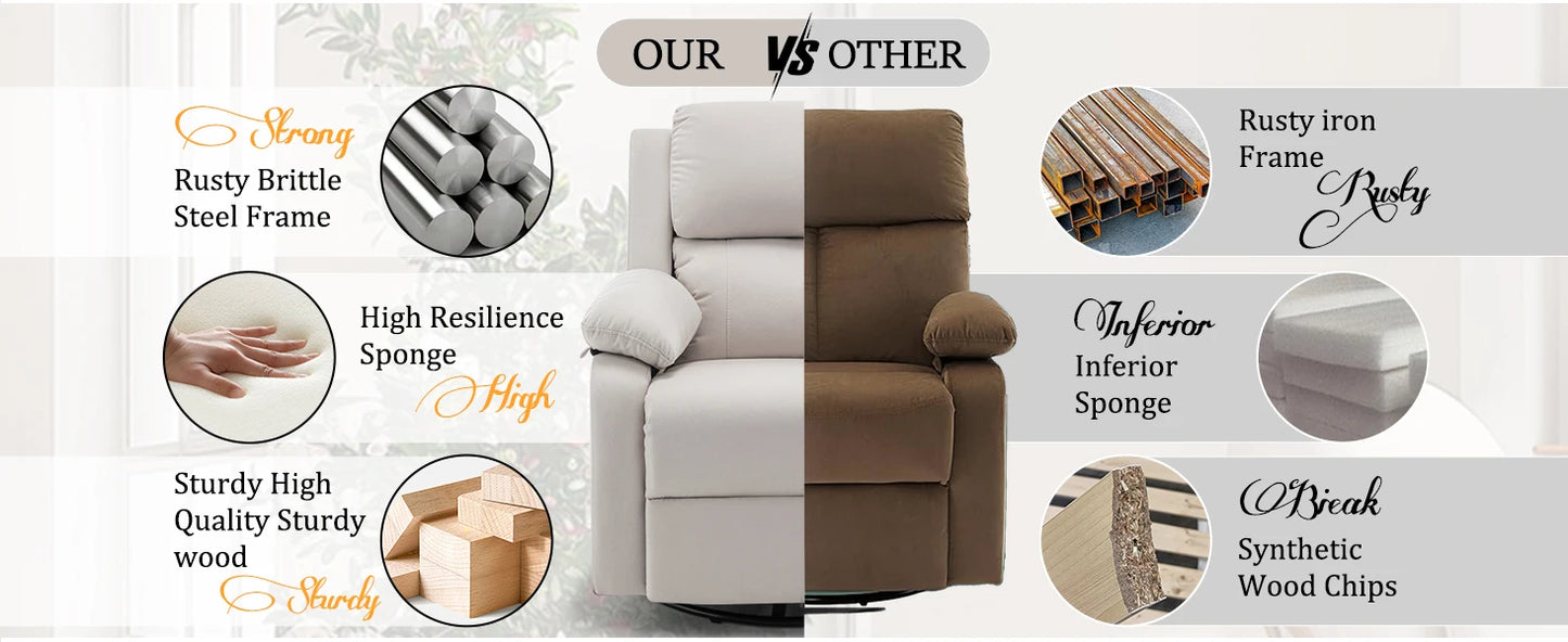 360 Degree Swivel Rocker Recliner for Small Spaces