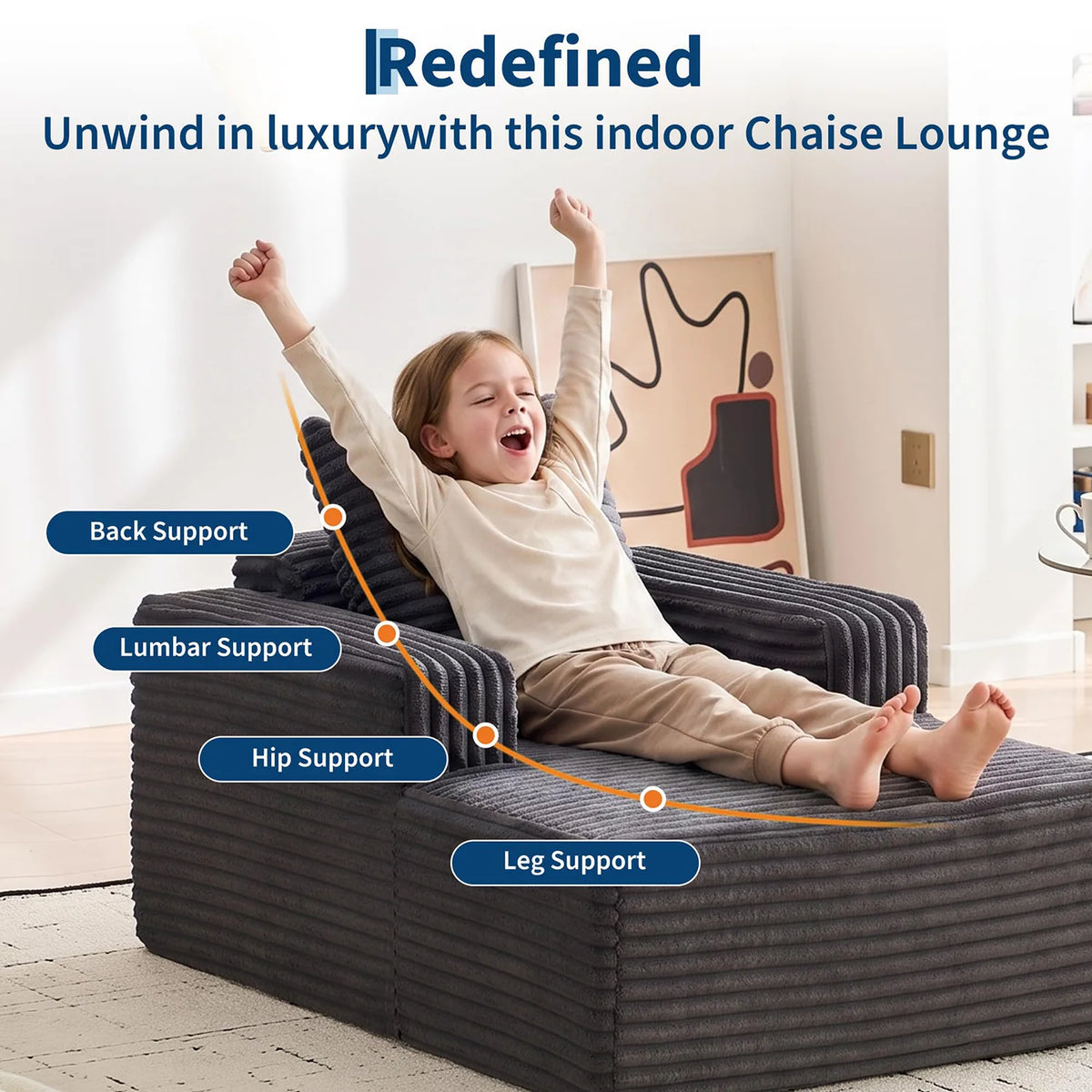 45'' Corduroy Cloud Chaise Lounge Sofa with Deep Seat and Wide Arm Rests