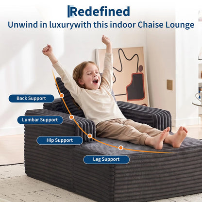 45'' Corduroy Cloud Chaise Lounge Sofa with Deep Seat and Wide Arm Rests