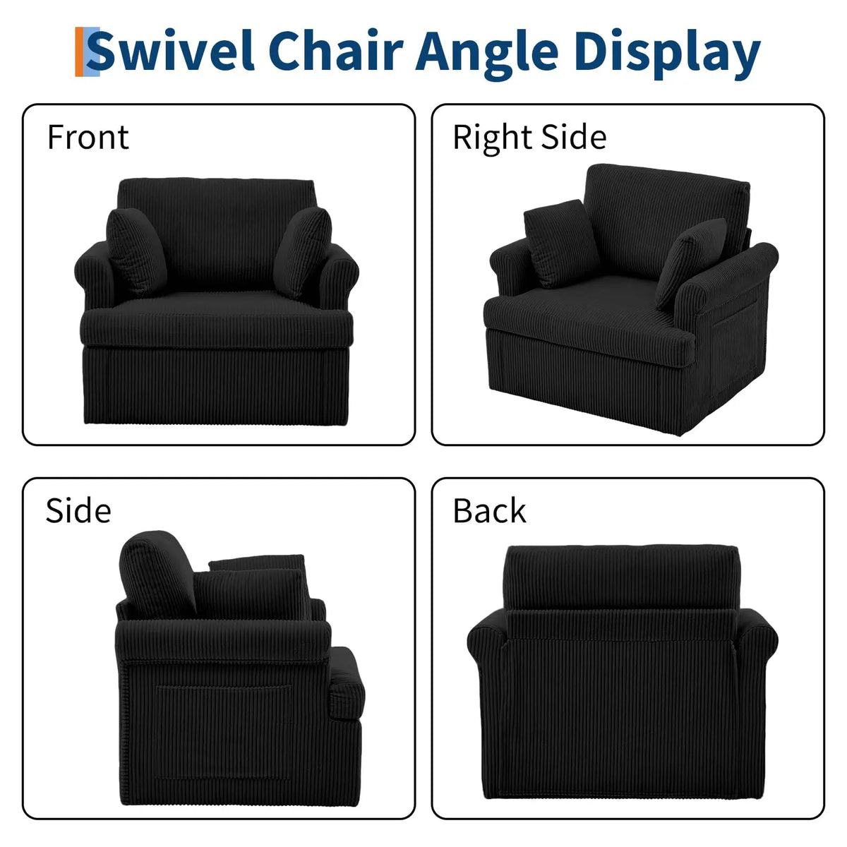 39-Inch 360 Swivel Barrel Accent Chair with Storage Pockets