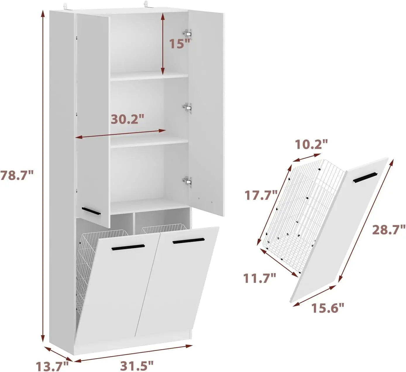 3-Tier Double Tilt Out Laundry Hamper Cabinet