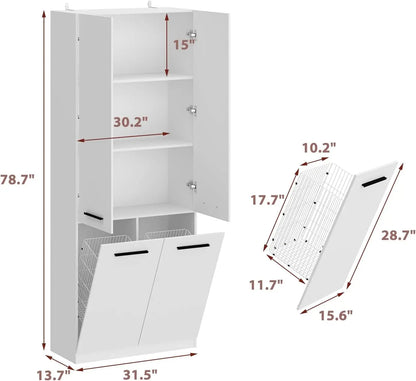 3-Tier Double Tilt Out Laundry Hamper Cabinet