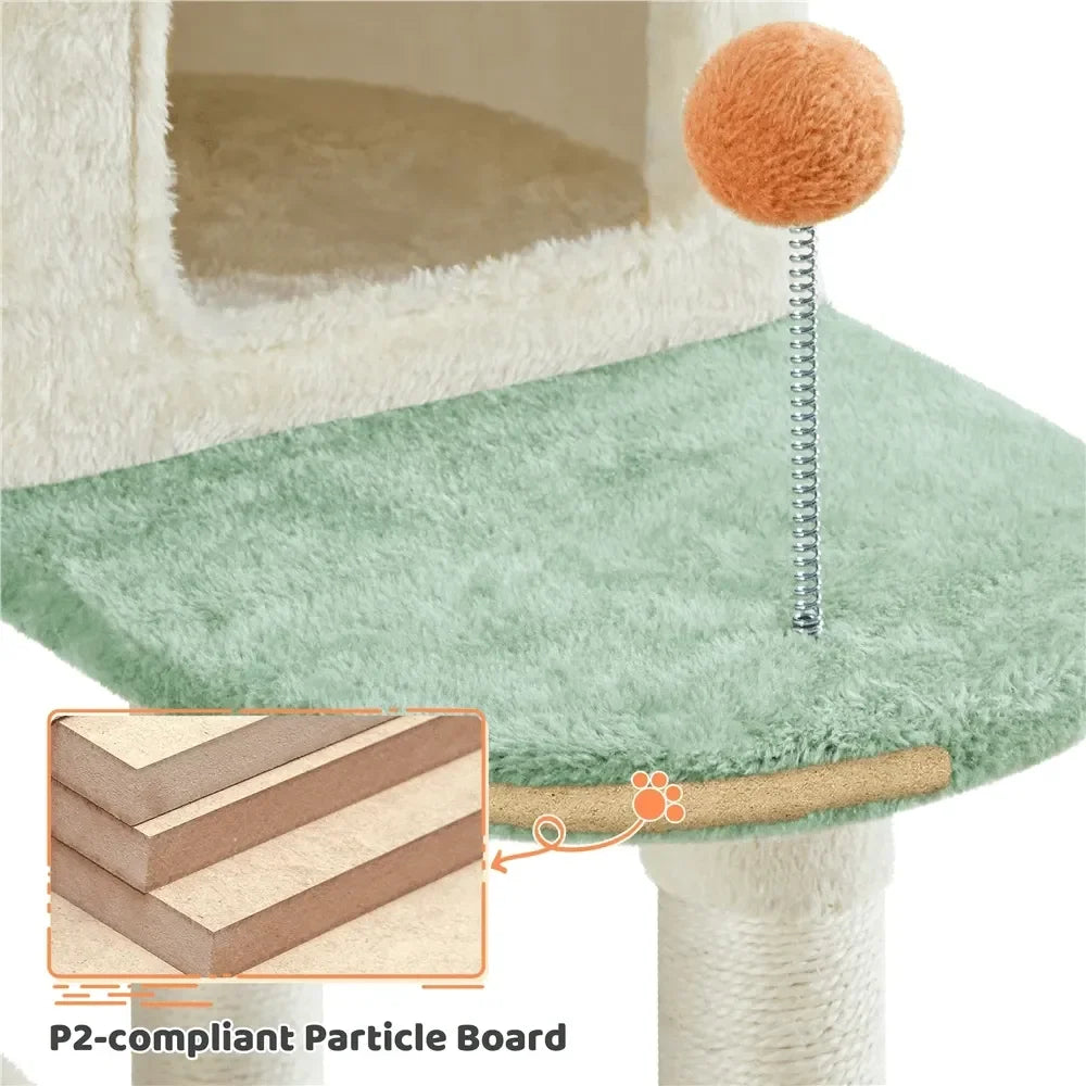 58-inch Paw Shaped Cat Tree with Plush Condos and Scratching Post