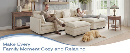Solid Wood Frame Modular Sectional Sofa with Ottoman