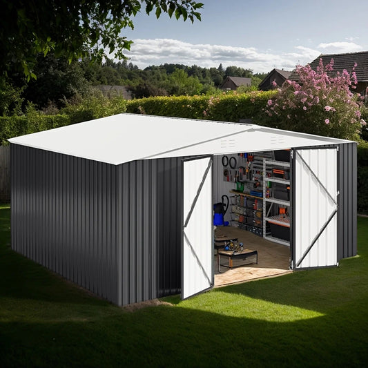 Heavy Duty 12x14FT Lockable Galvanized Steel Storage Shed