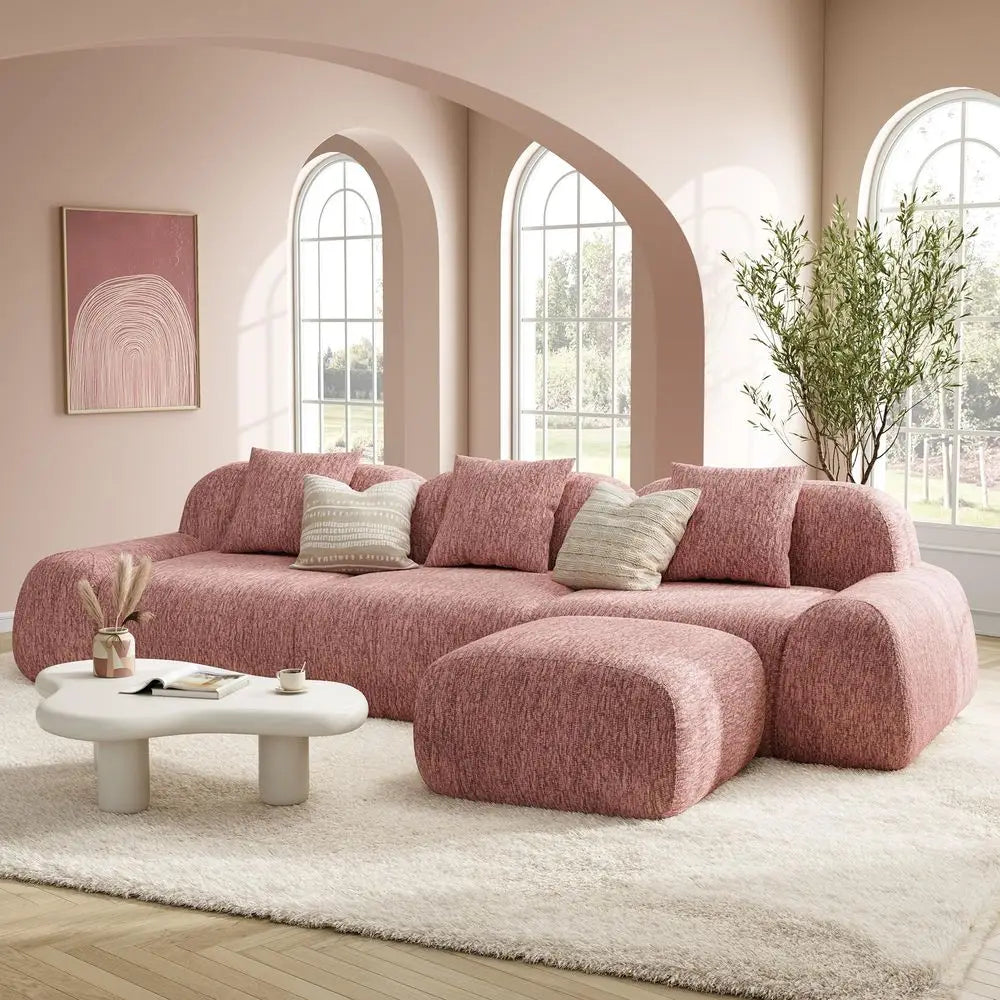 Deep Seated Chenille Modular Sectional Sofa with Ottoman for your Living Room
