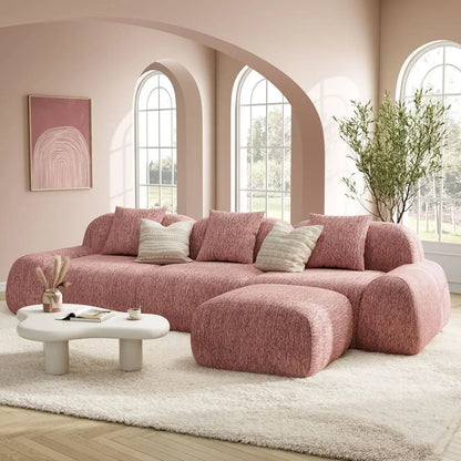 Deep Seated Chenille Modular Sectional Sofa with Ottoman for your Living Room