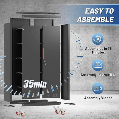 71 inch Tall Metal Storage Cabinet with Wheels and 4 Adjustable Shelves