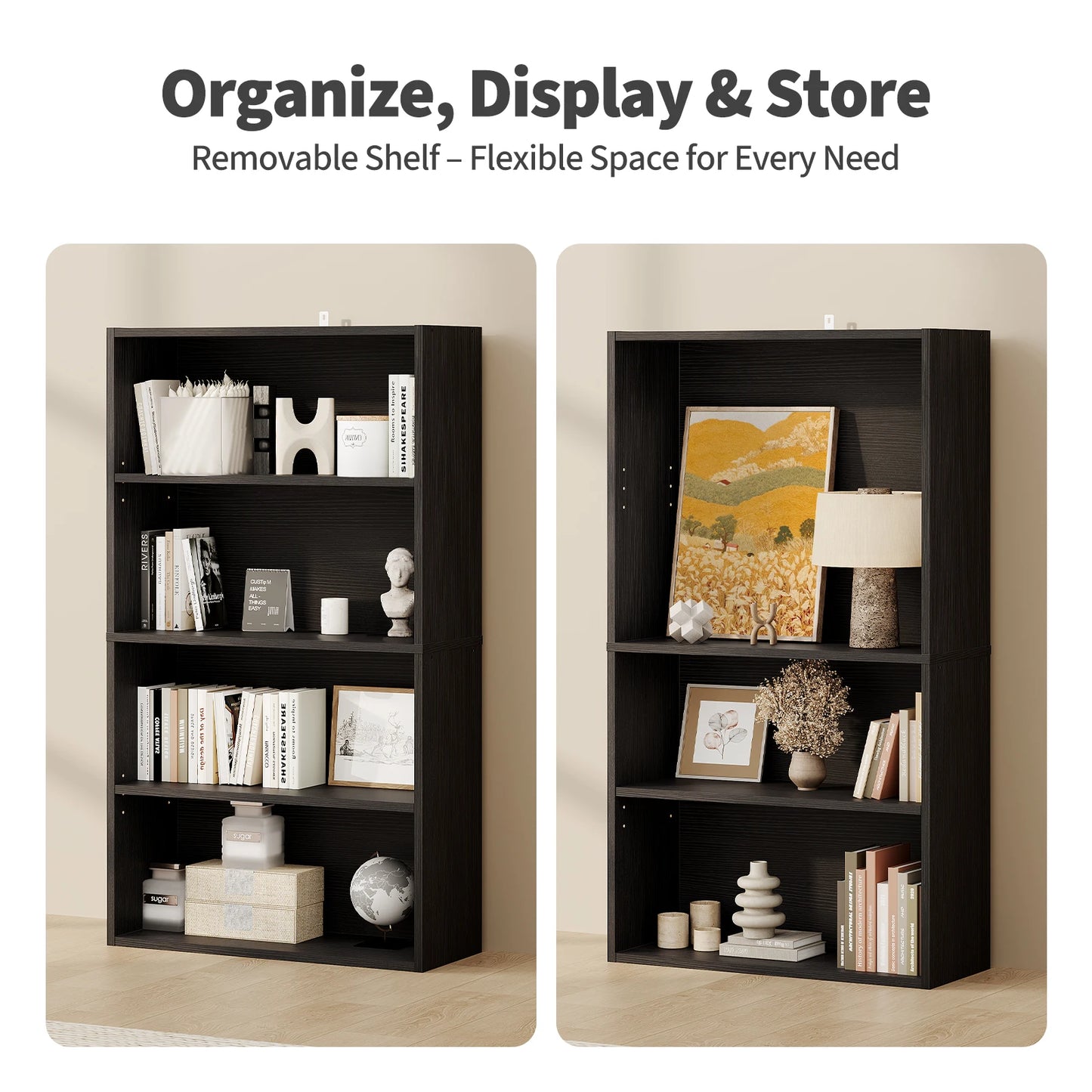 3 or 4 Tier Wooden Bookcase with Adjustable Shelves for your Storage needs in your Home