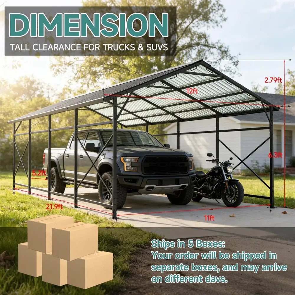 All Weather 11x22 FT Metal Carport with Sloped Roof for extra storage space