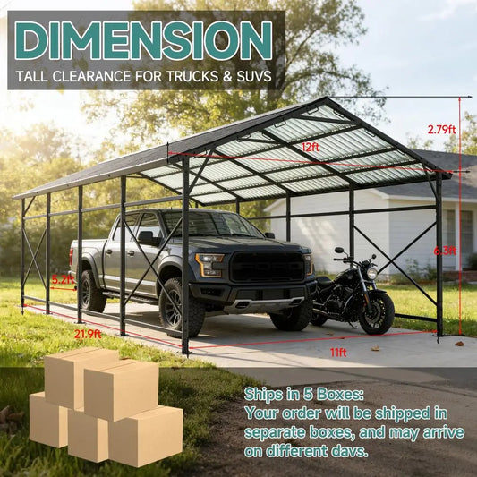 All Weather 11x22 FT Metal Carport with Sloped Roof for extra storage space
