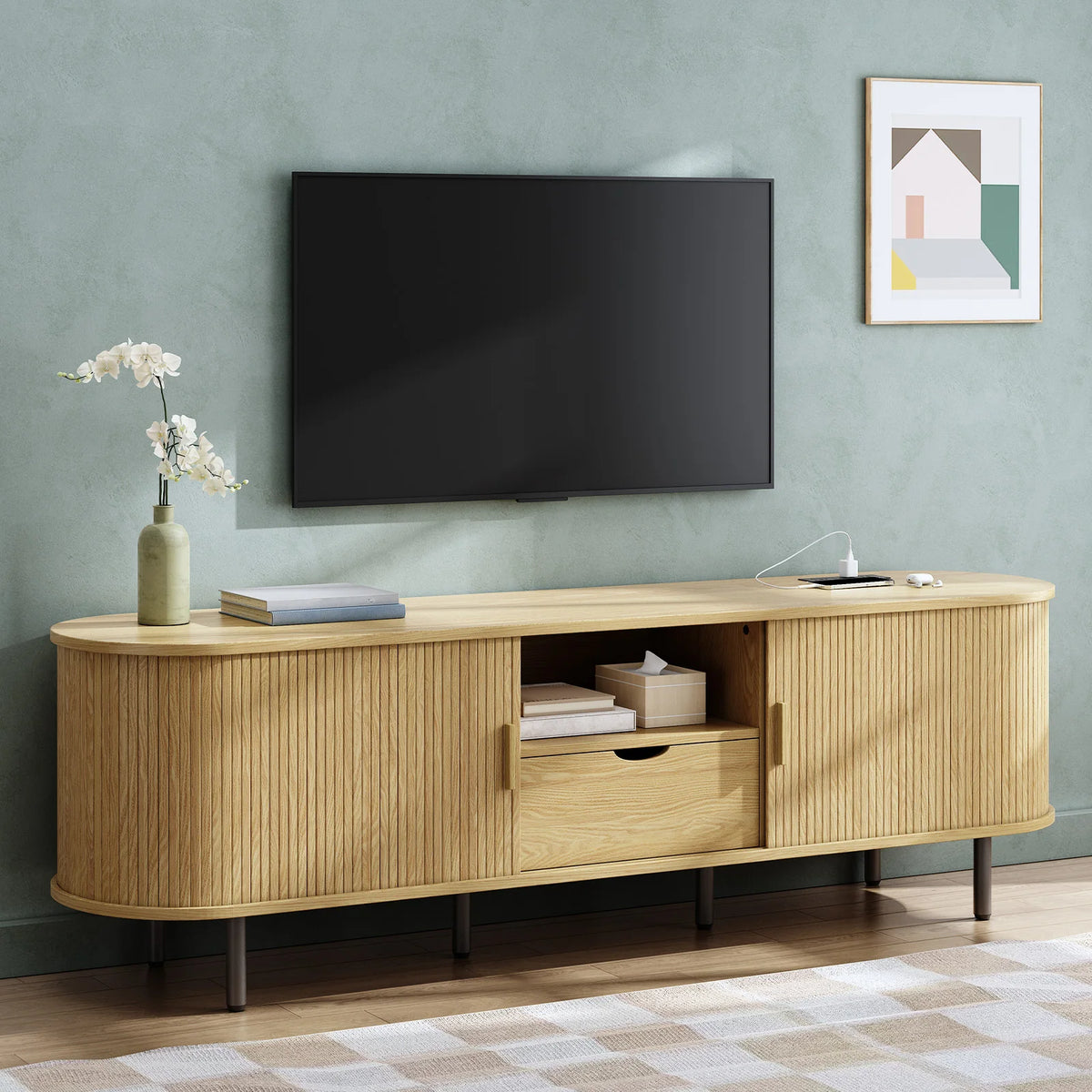 69" TV Stand w/ Power Outlet for TVs up to 80" with Adjustable Shelves