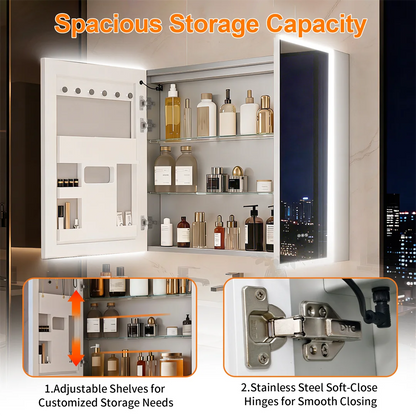 Lighted Double Door Bathroom Mirror Cabinet