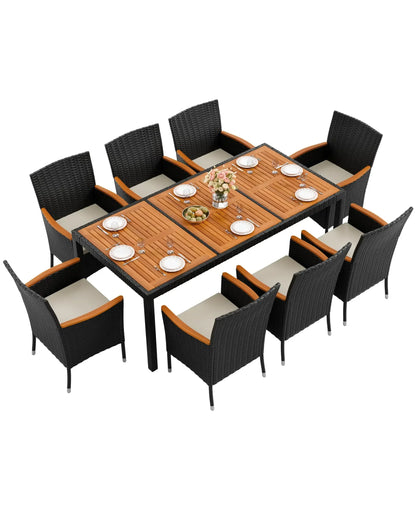 9 Piece Acacia Wood and Wicker Dining Patio Set with Chairs