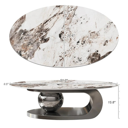 Modern Stainless Steel Pedestal Coffee Table with faux Marble Top