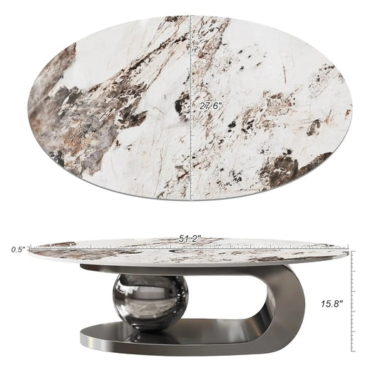Modern Stainless Steel Pedestal Coffee Table with faux Marble Top