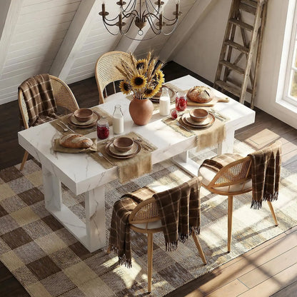 Modern Farmhouse Style Wood Dining Room Table Set with 4 Upholstered Chairs