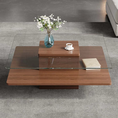 31.5" Square Coffee Table with Clear Tempered Glass Top and Bottom Storage Shelf for your Living Room