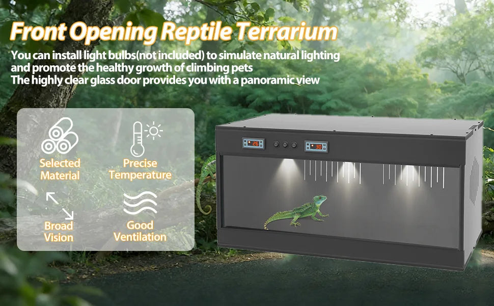 31.5x15.8x15.8 Front Opening Reptile Terrarium w/ Dual Temperature Controller and Feeding Box w/ Glass Sliding Door