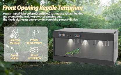 31.5x15.8x15.8 Front Opening Reptile Terrarium w/ Dual Temperature Controller and Feeding Box w/ Glass Sliding Door