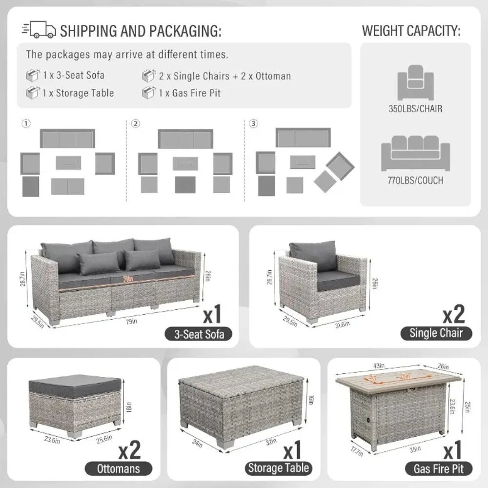 6 Piece Grey PE Rattan Patio Furniture Set