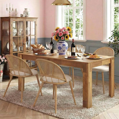Modern Farmhouse Style Wood Dining Room Table Set with 4 Upholstered Chairs