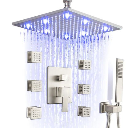 12 Inch LED Rain Shower with 6 Full adjustable Body Jets and a separate Handheld Sprayer