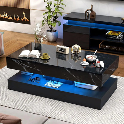 Modern Style Coffee Table with LED lights and slide out Storage Drawers for your Living Room