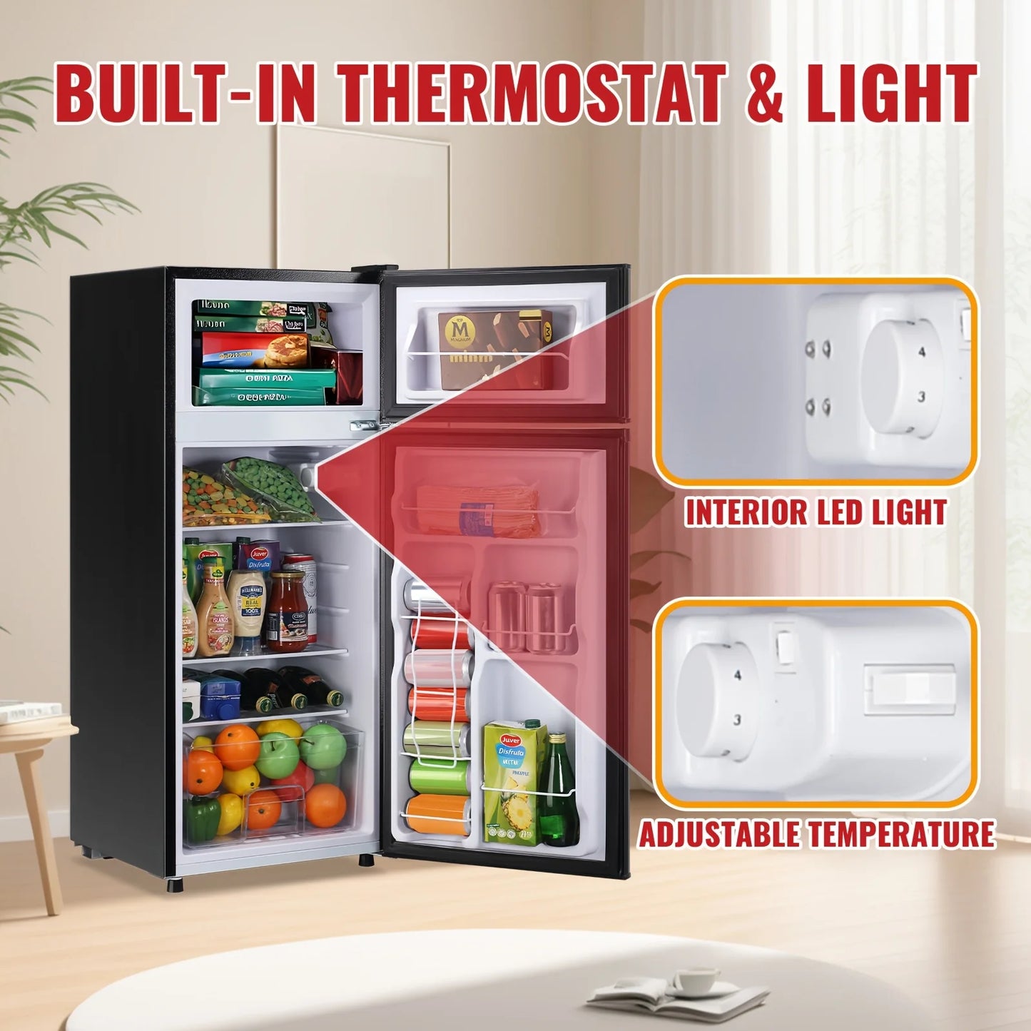 Compact Refrigerator/Freezer with Adjustable Thermostat