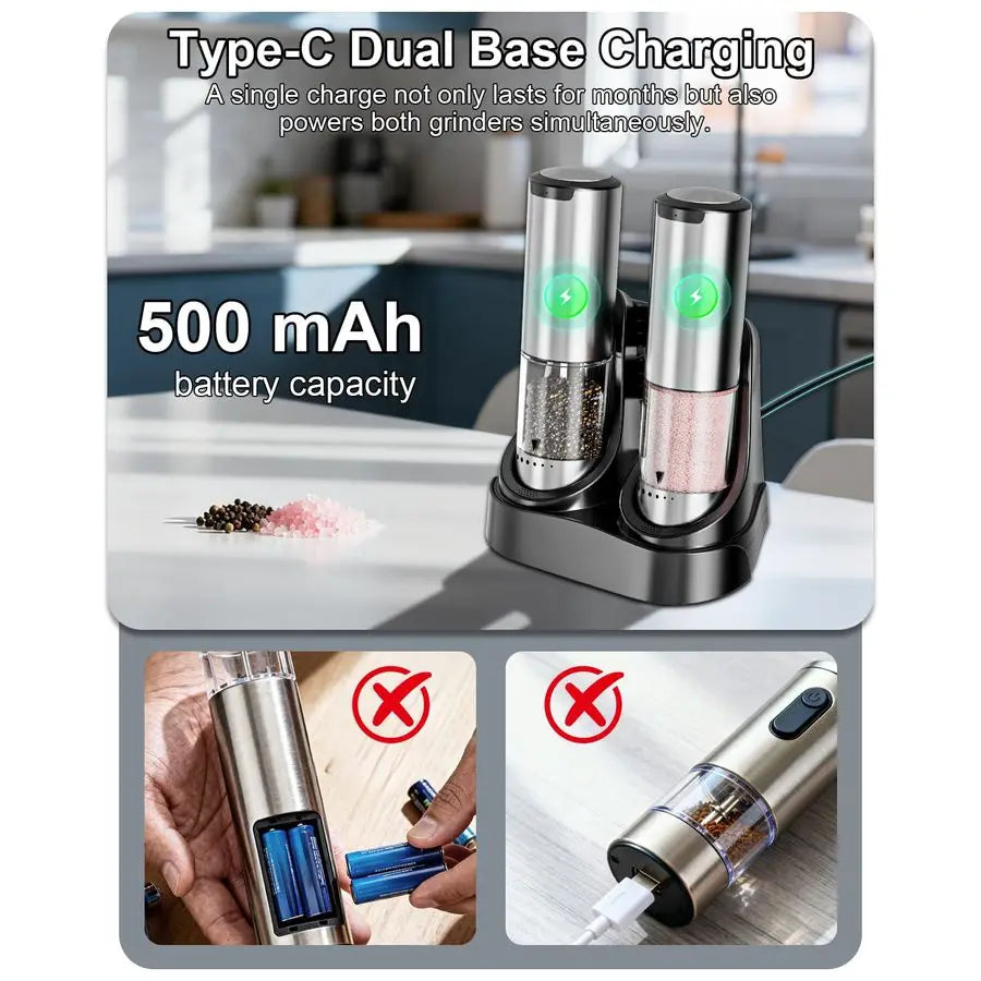 Salt and Pepper Grinder Set with 6 different Grind Settings
