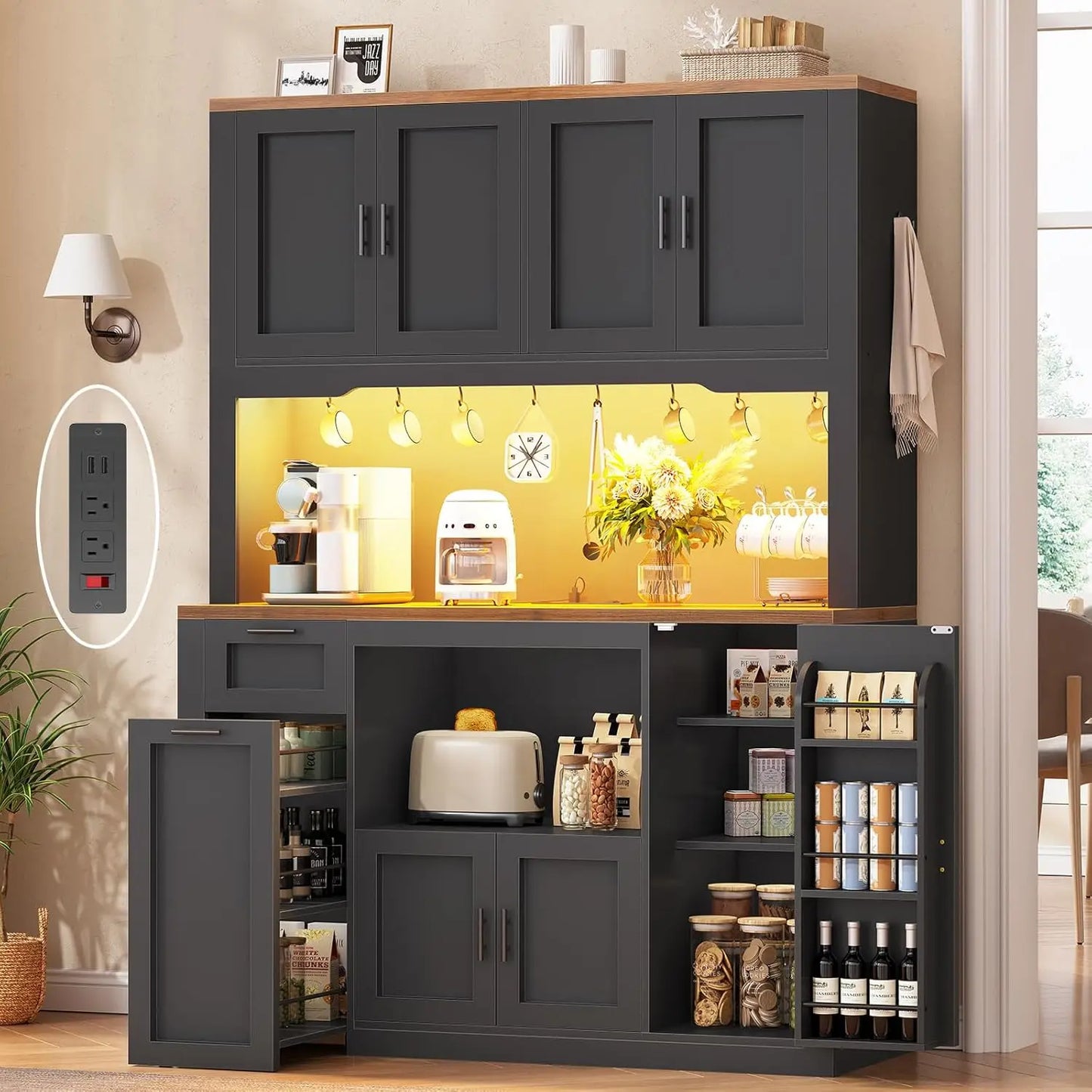 47inch Wide LED Pantry Cabinet with Charging Station