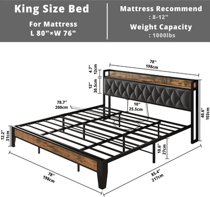 Twin/TwinXL/Full/Queen/King/ Bed Frames with Storage Headboard and Outlets